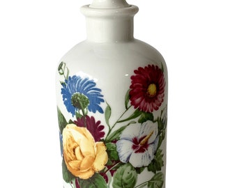 Vintage Floral Porcelain perfume/ rose water bottle French Porcelaine de Paris marked with stopper