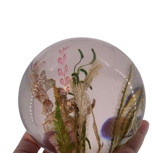 Vintage lucite paperweight, large with flowers and turtle Ocean theme Vintage decor