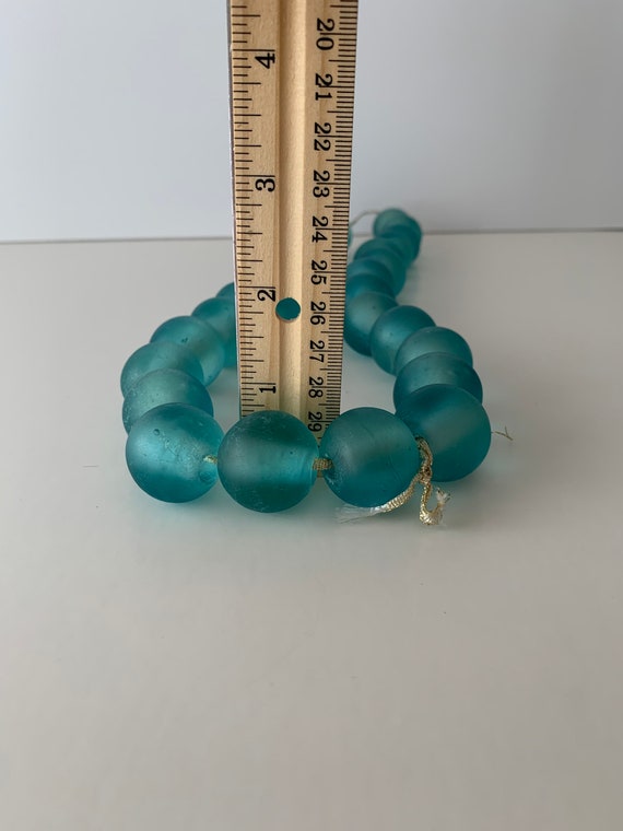 Vintage Recycled glass bead strand turquoise in c… - image 8