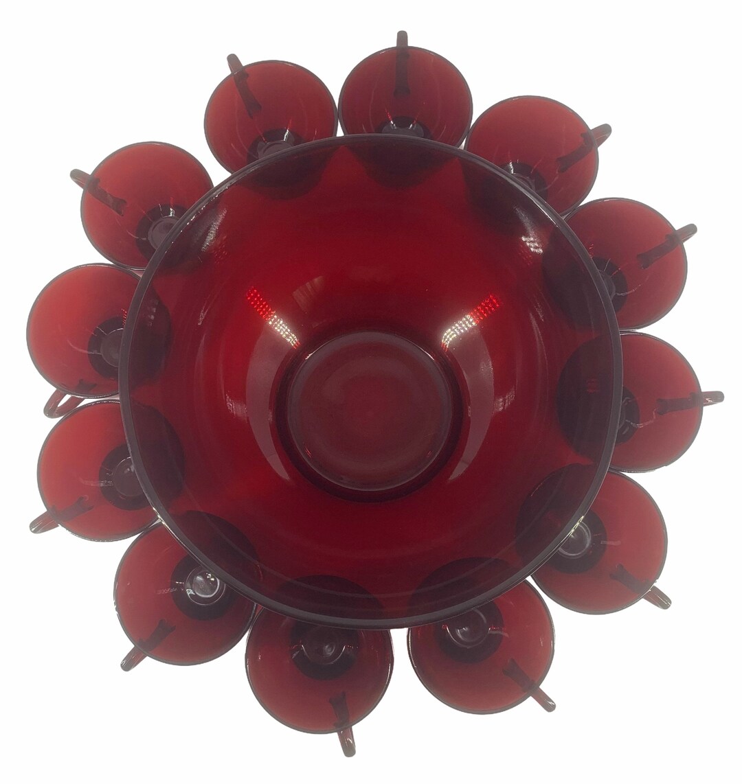 Vintage Cranberry Glass Punch Bowl and Cups Set Anchor Etsy
