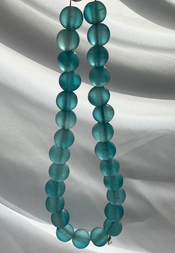 Vintage Recycled glass bead strand turquoise in c… - image 4
