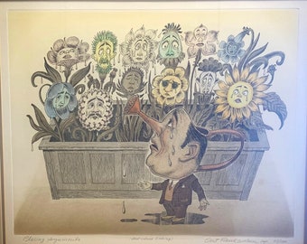 Original Art numbered print Curt Frankenstein Surrealist etching "Closing Arguments"