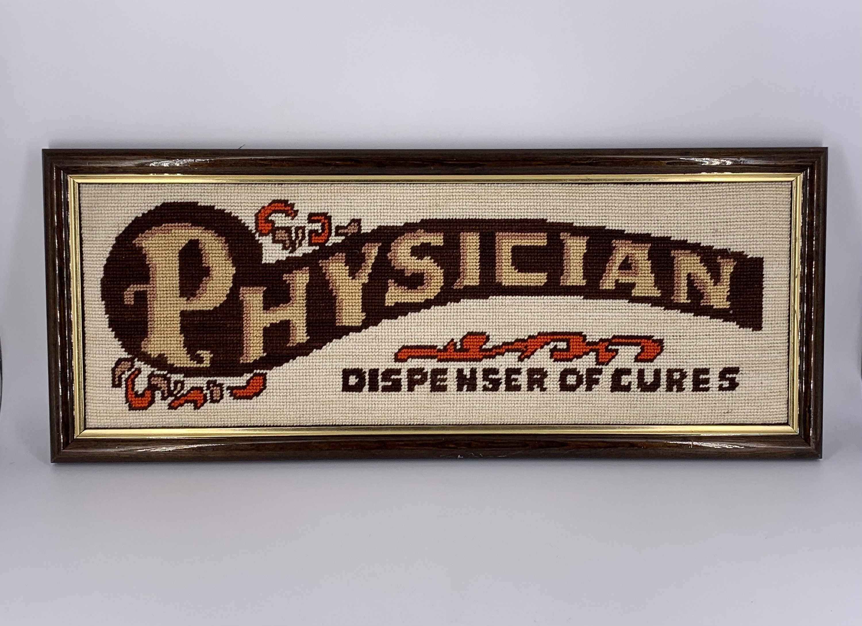 Vintage Needlepoint Doctors Office Wall Hanging Framed Etsy