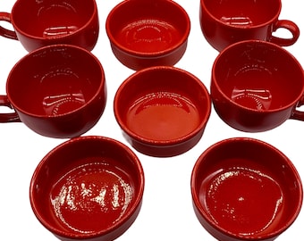 Waechtersbach Red Ceramic Pottery Mugs and bowls Made in W Germany/Spain