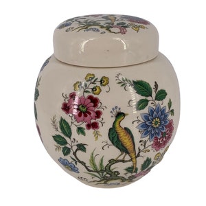 Sadler Lodded Ginger Jar With Lid, Birds and florals Ironstone, England Tea/Candy canister