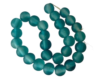 Vintage Recycled glass bead strand turquoise in color, jewelry design