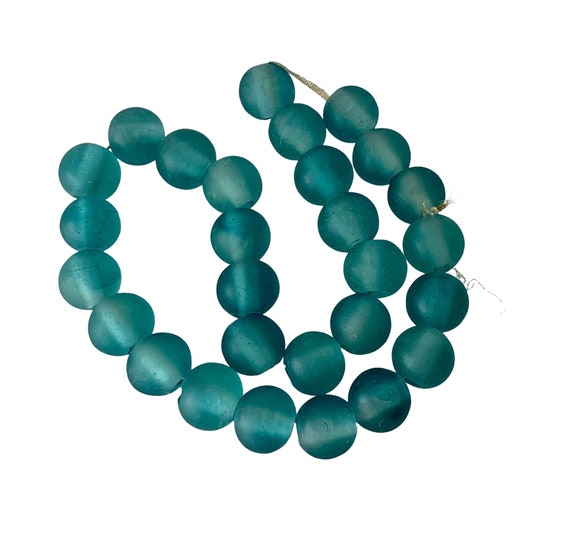 Vintage Recycled glass bead strand turquoise in c… - image 1
