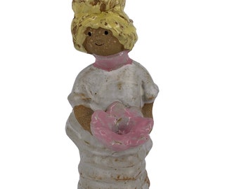 Metlox pottery Poppets BY Poppytrail. Girl with yellow hair, bustle dress carrying a basket for flower