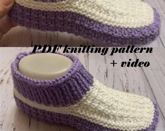 Knitted slippers without sewing // Instructions for knitting patterns in PDF format in English