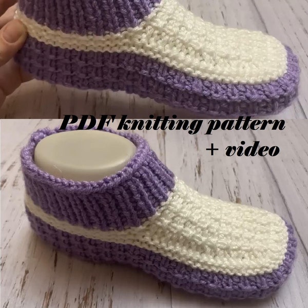 Pantuflas de punto sin coser // Instrucciones para tejer patrones en formato PDF en inglés