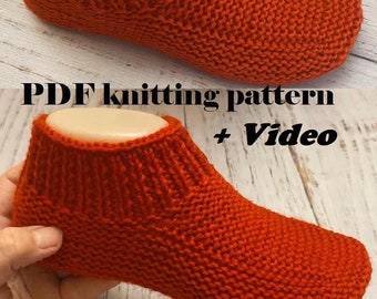 Knitted slippers on two knitting needles // Instructions for knitting patterns in PDF format in English + Video