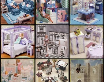 Fashion Doll House Furniture Plastic Canvas ( 10+ in 1 ) in PDF format in English