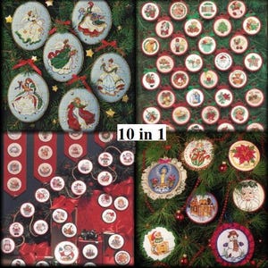 Motif de point de croix de Noël vintage, plus de 100 modèles pour ornements festifs de vacances, décoration d'arbre de Noël en bois - PDF téléchargement numérique
