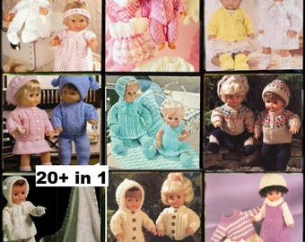 Vintage Knitting Pattern Dolls Clothes Outfits Baby Reborn Dolls (20+ in 1) in PDF format in English