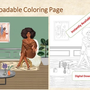 Black woman coloring page, Digital coloring book, Adult coloring pages, Instant download