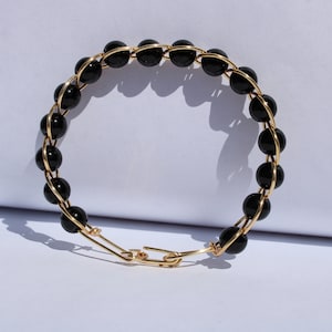 Black Tourmaline Bracelet, Bead Bracelet, Fidget Bracelet, Braided Bracelet, Wire Wrapped Jewelry, Wire Jewelry