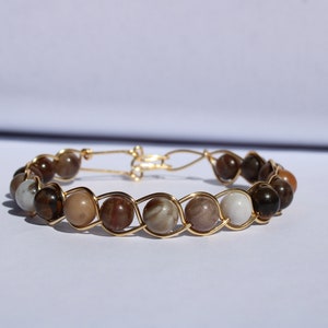 Pulseira de opala de madeira, pulseira Fidget, pulseira de contas de madeira de opala, pulseira de contas, pulseira trançada, pulseira de pedras preciosas