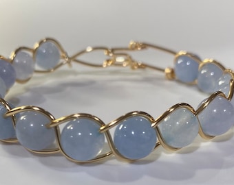 Aquamarine Bracelet, March Birthstone Bracelet, Wire Wrapped Gemstone Bracelet, Handmade Beaded Bracelet, Gift for Her, Stacking Bracelet