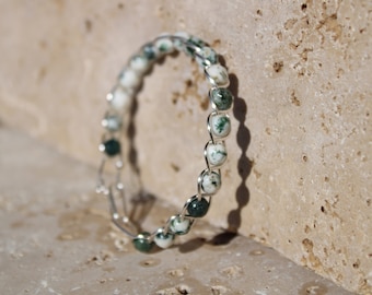 Tree Agate Bracelet, Bead Bracelet, Beaded Bracelet, Braided Bracelet, Wire Wrapped Jewelry, Wire Jewelry