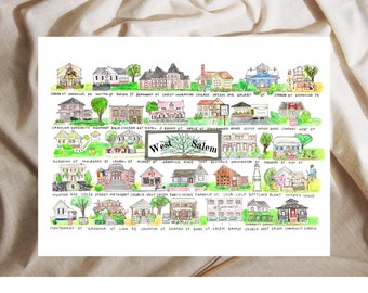 West Salem print, Winston Salem neighborhood poster, Winston Salem local art, unique watercolor poster, West Salem local art