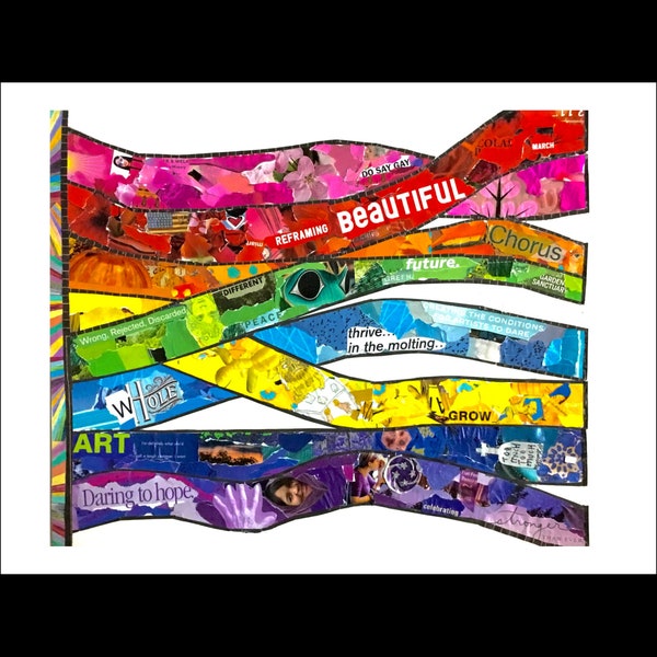 Pride Flag Collage, Pride Art, Colorful Wall decor, Winston Salem art, 16x12 Print, unique pride art, pride colors, Pride Flag, collage art