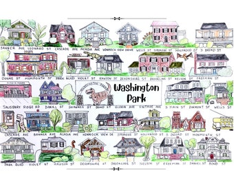 Washington Park Print, houses of Washington Park, historic Washington Park, dinosaur park, WS watercolor art, Winston Salem art