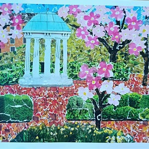 Springtime at the Old Well, Chapel Hill, Old Well, UNC-Chapel Hill, Tarheel gift, UNC-CH gift item, collage print, Carolina print, unc art