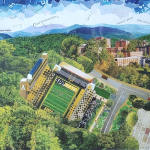 App State football field, Kidd Brewer Stadium, Boone NC, Appalachian State University, mountaineers, mountain life, collage art