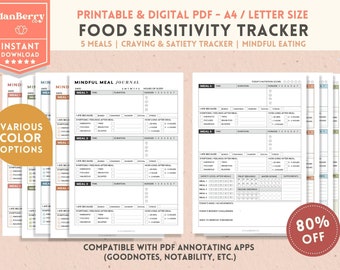 Food Sensitivity Journal Printable, Mindful Nutrition Food Diary, Intuitive Eating Planner, Digital PDF