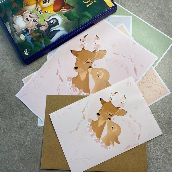 carte Saint Valentin Bambi Féline, disney card, saint valentin disney, illustration Bambi, collection saint valentin, disney animal