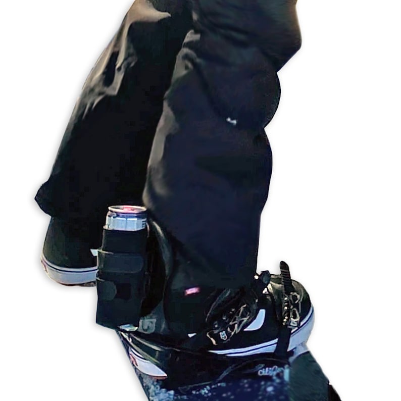 Tall Skinny Can Attached to Snowboarder's Binding Highback