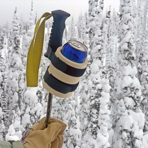 Beer Binding Pro can strapped to ski pole