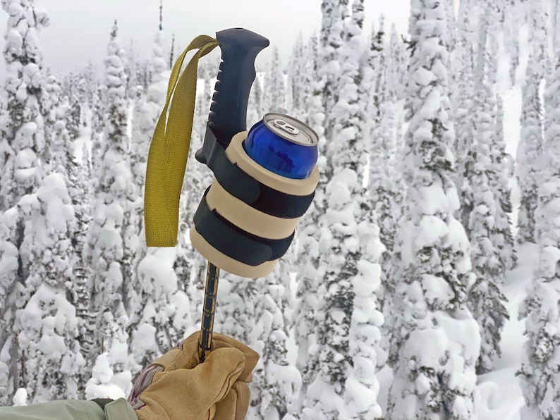 Beer Binding Pro can strapped to ski pole