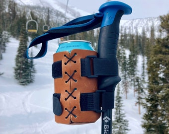 Premium Leather Ski Pole Beer Holder - Beer Binding