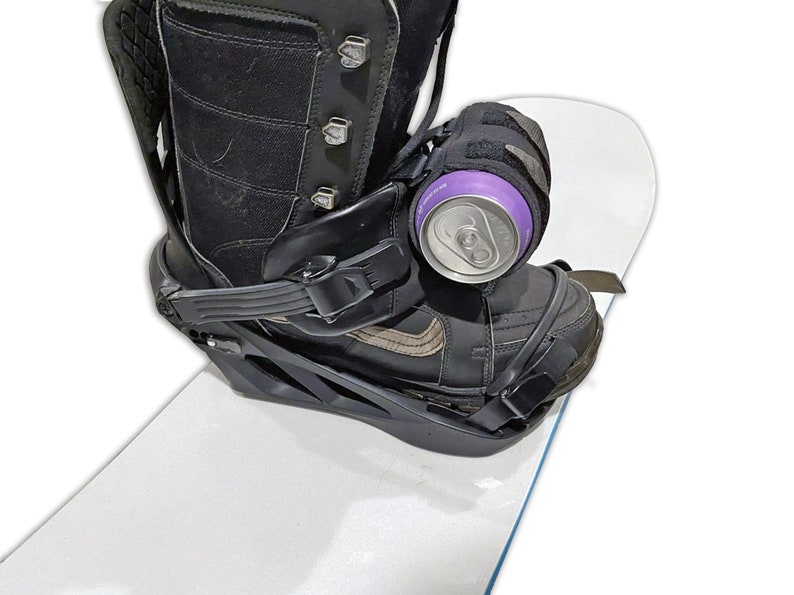 Beer Attached to Front Snowboard Binding Strap St. Bernard Style