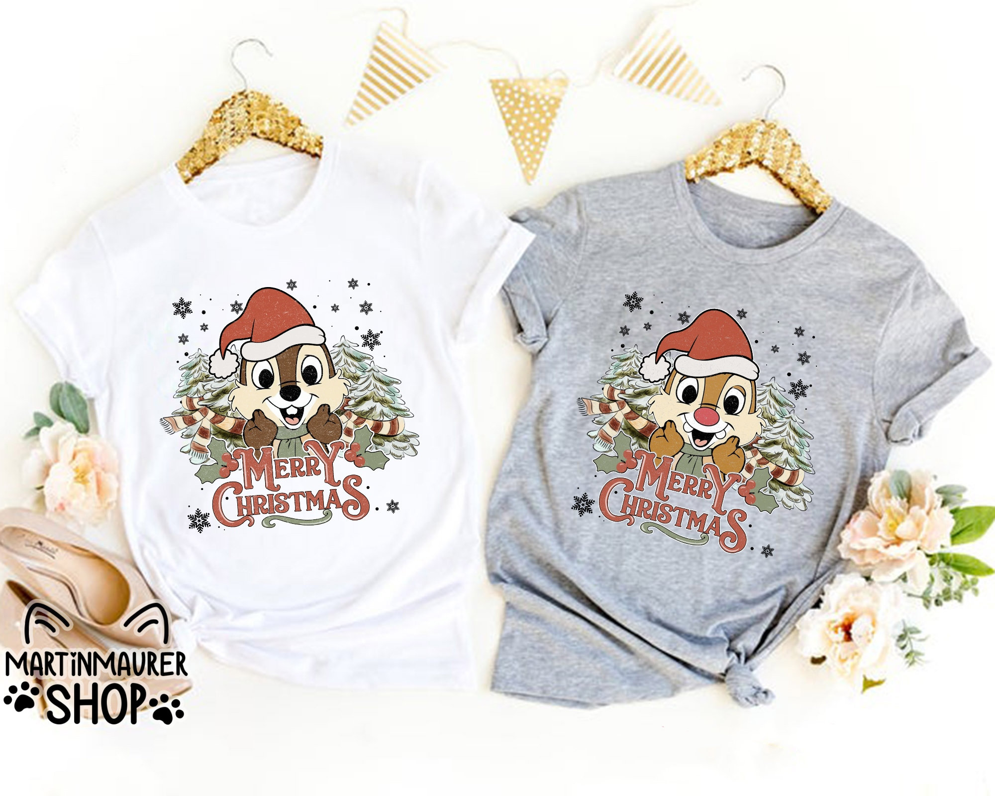 Discover Merry Christmas, Vintage Chip n Dale Christmas T-Shirt