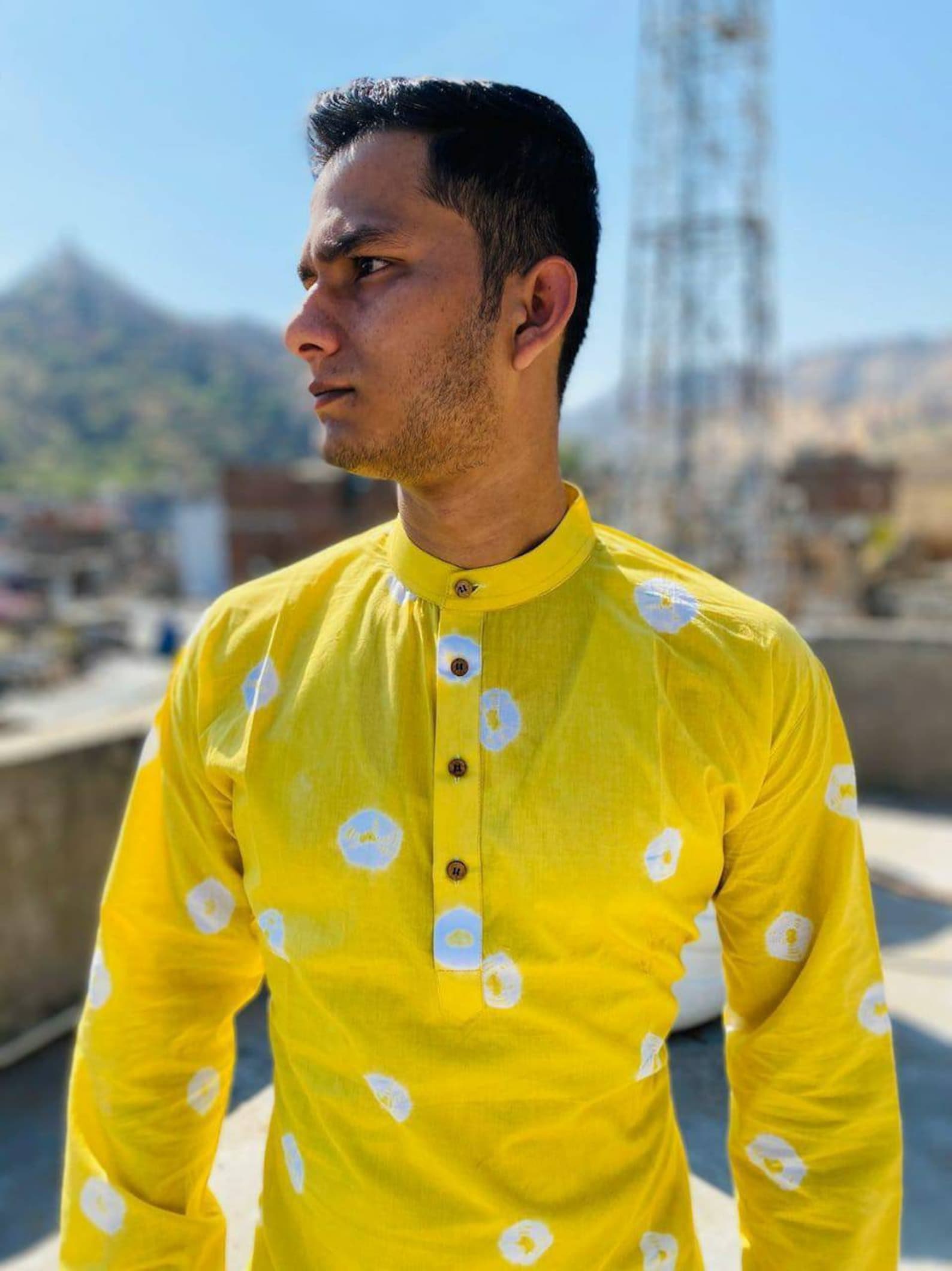 Men White Multi Tie And Dye Print Design Straight Kurta main image 1