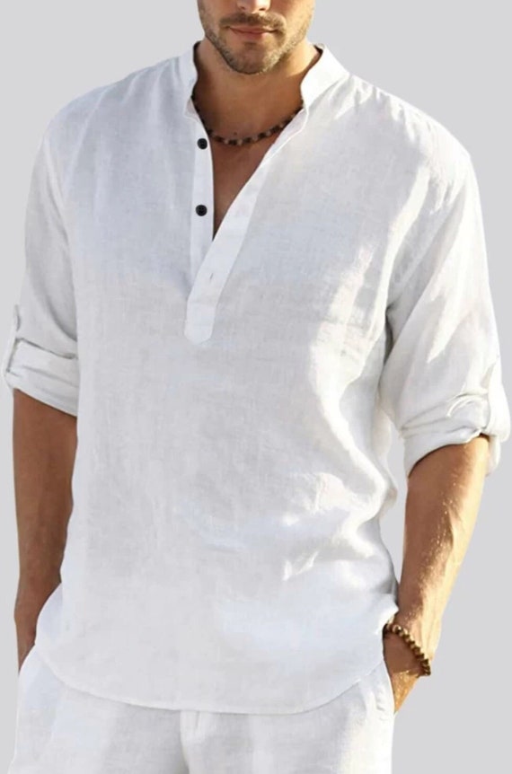 White linen short clearance kurta for mens