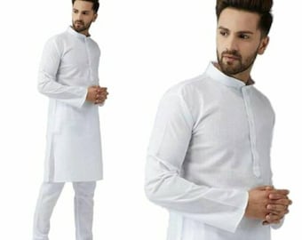 100% Pure Cotton Kurta Pajama Set Indian Style Traditional Men's Kurta Set For Wedding Party And Engagement Wear Outfit