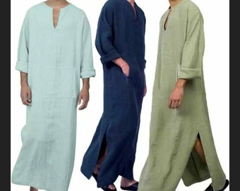 YUNY Men Middle East Kaftan Gown Cotton Shirt Muslim Islamic Kaftan Blue S YUNY Men Middle East Kaftan Gown Cotton Shirt Muslim Islamic Kaftan Blue S