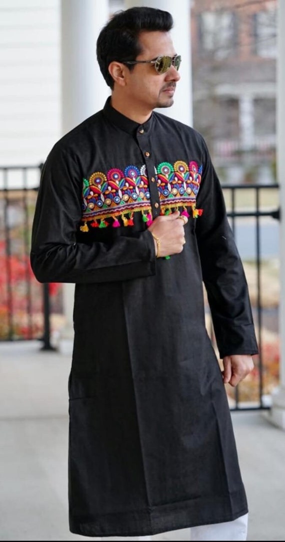 buena calidad ropa étnica Kurta Ropa Ropa para hombre Camisas y camisetas Hombre indio traje de hombre color negro kurta tradicional kurta hecha a mano Kurta de boda Kurta 100% algodón 