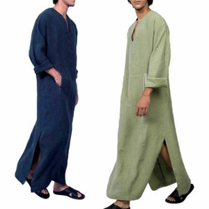 Men's Linen Kaftan SPA MAN blue Cool, Loose Fit Tunic For Men Pure Soft quality Linen good and best quality full Long Kaftan, Men Outfit