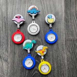 Cute Dinosaur Retractable Fob Watch - perfect for nurses, Triceratops