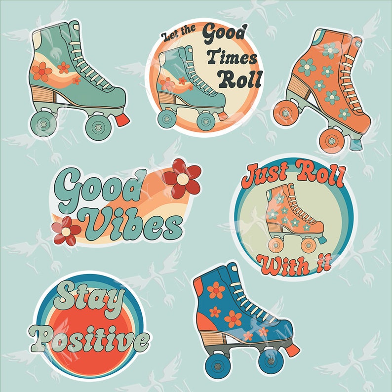 Digital Retro Roller Skates Sticker Pack Etsy