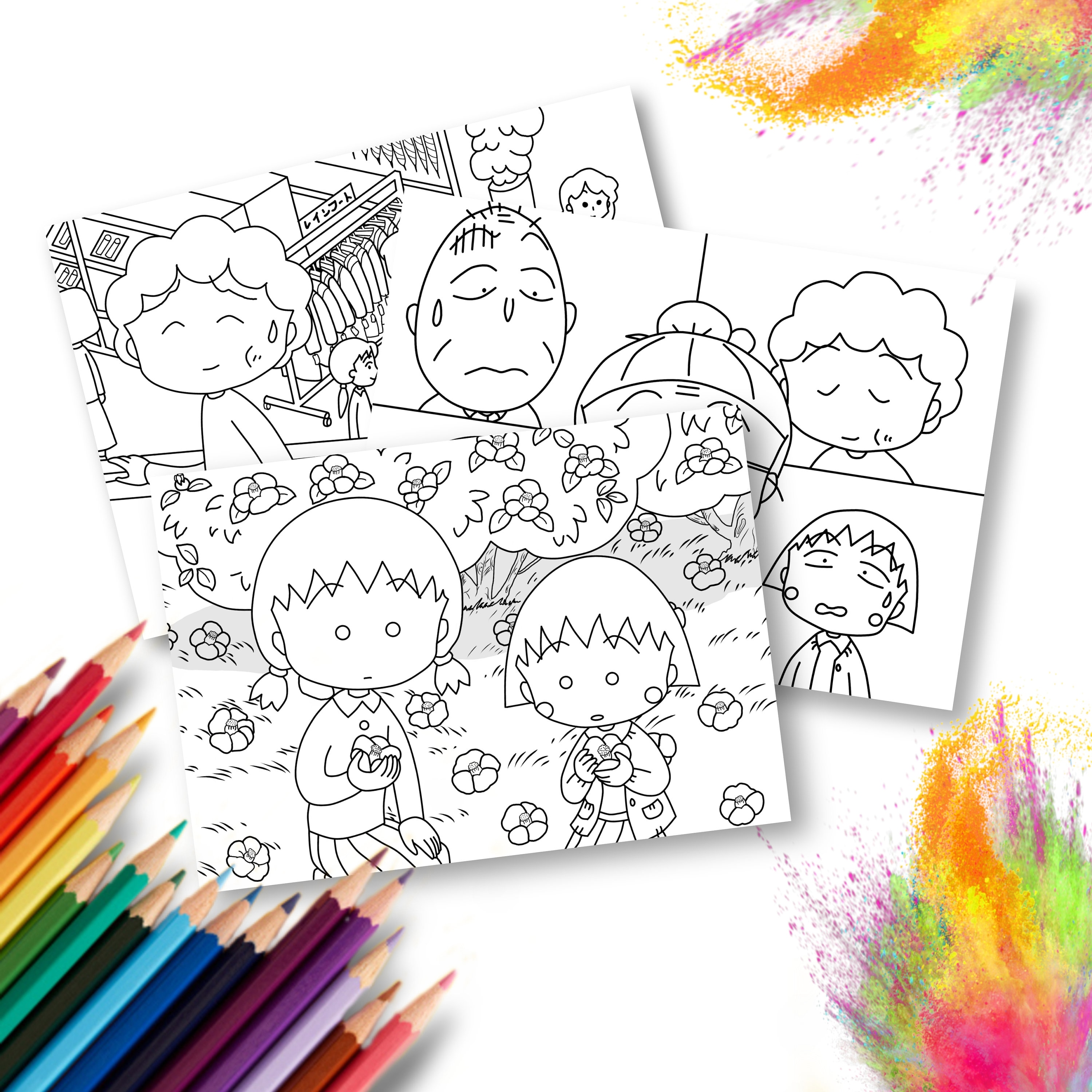 Chibi Maruko Chan 12 Colouring Pages - Etsy UK