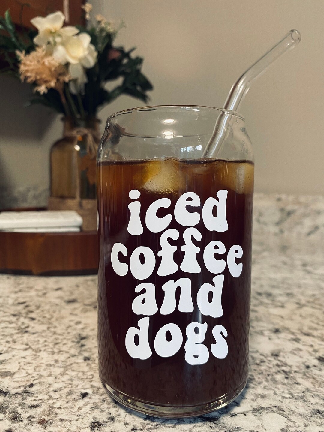 16 Oz/20 Oz Iced Coffee and Dogs Can Glass With Lid and Straw Etsy