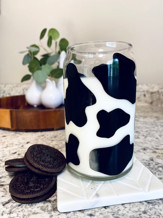 Cow Print Glass Cup/ 16oz Beer Can/ Glass Coffee Cup/ Tumbler