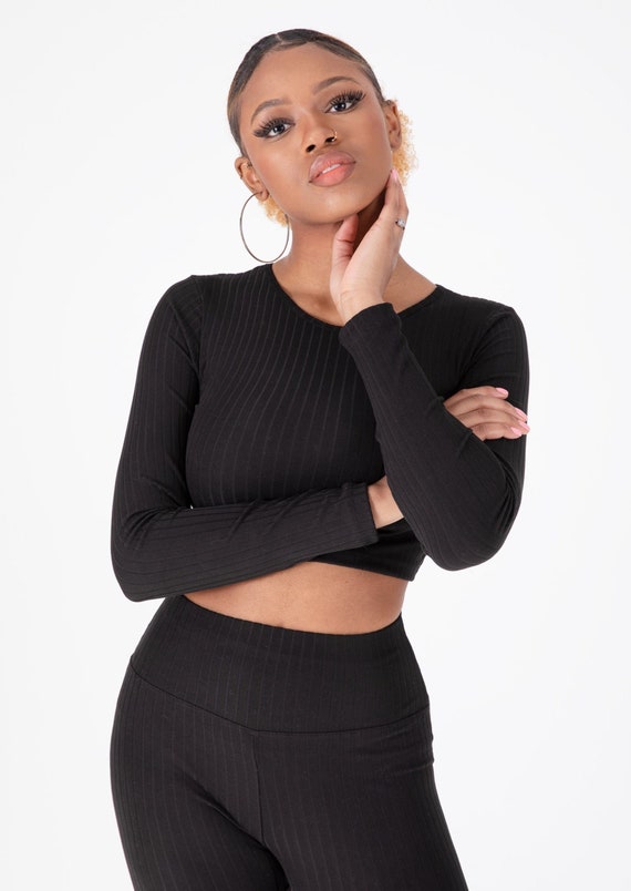 Ribbed Leggings Set Basic Cropped Top 