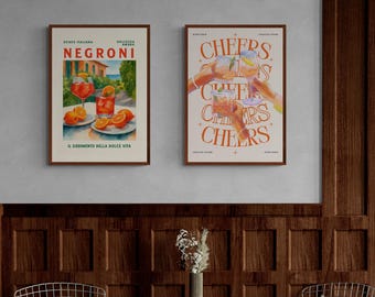 Plakat ścienny Negroni – włoski koktajl do druku • Letnia dekoracja baru do pobrania w wersji cyfrowej