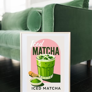 Iced Matcha Digital Print – Instant Download Matcha Art, Printable Green Tea Poster, Matcha Kitchen Wall Art, DIY Cafe Decor